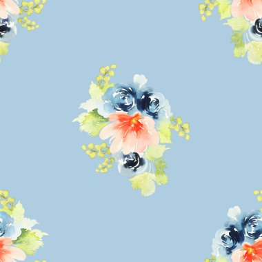 Çiçekler suluboya ile Seamless modeli. Yumuşak renkler.