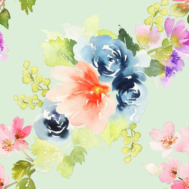 Çiçeklerle suluboya kusursuz desen