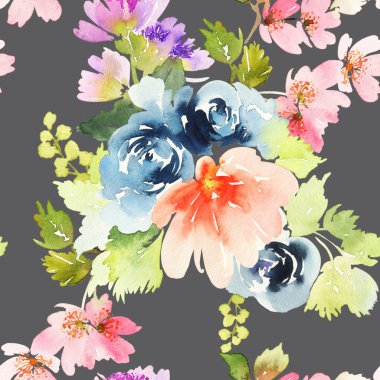 Çiçekler suluboya ile Seamless modeli. Yumuşak renkler.