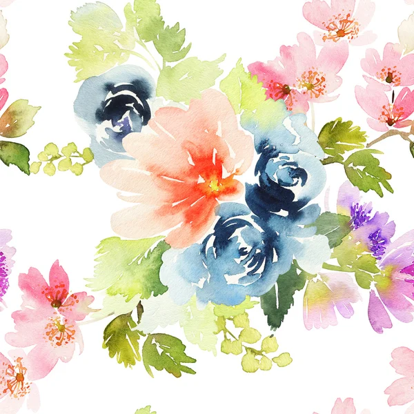 Naadloos patroon met bloemen aquarel — Stockfoto