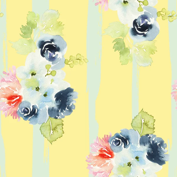 Nahtloses Muster mit Blumen Aquarell — Stockfoto