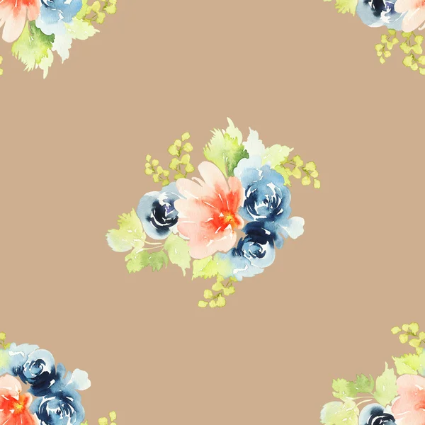 Seamless pattern with flowers watercolor. Gentle colors. — Stock Photo, Image