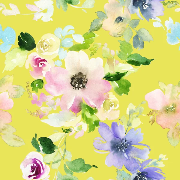 Бесшовный узор с цветами акварелью — стоковое фото