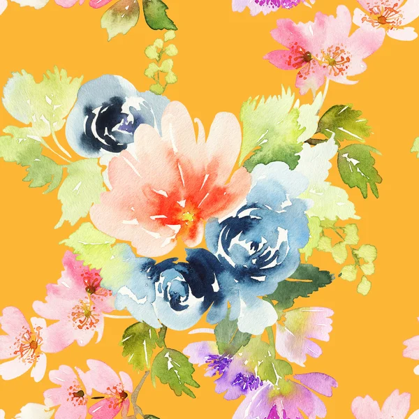 Varrat nélküli mintát, virágok-akvarell. Szelíd színek. — Stock Fotó