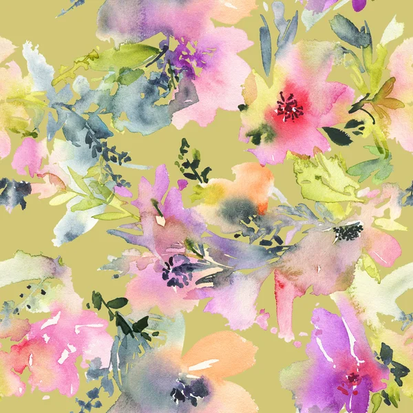 Modèle sans couture avec des fleurs aquarelle — Photo