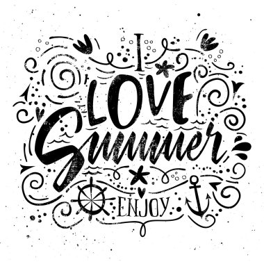 T-shirt için yazdırın. Vektör çizim. Grunge tarzı. I yaz aşkı.
