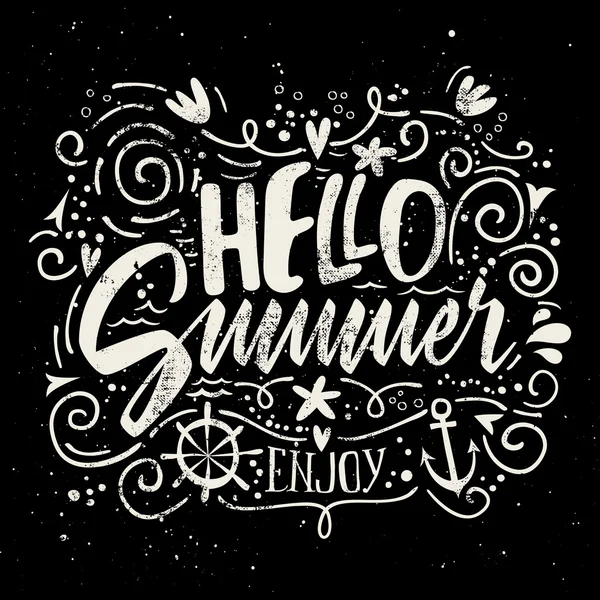 Print for T-shirt. Vector illustration. Grunge style. Hello summer. — Stock Vector