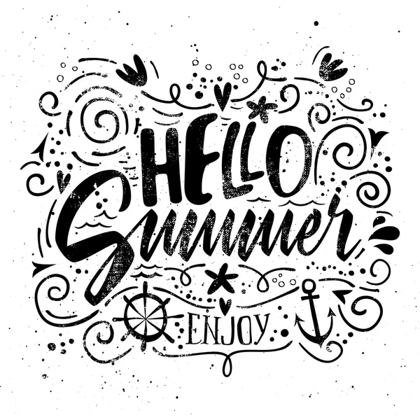 Print for T-shirt. Vector illustration. Grunge style. Hello summer. — Stock Vector