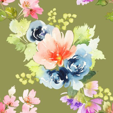 Çiçeklerle suluboya kusursuz desen