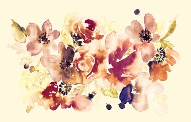 Çiçekler suluboya çizimi