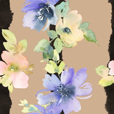 Çiçeklerle suluboya kusursuz desen