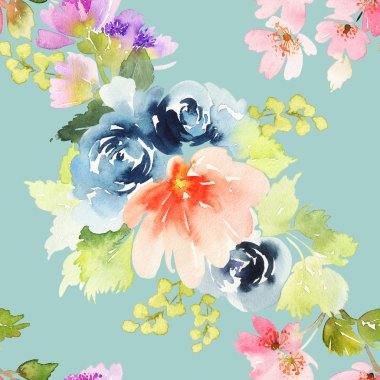 Çiçeklerle suluboya kusursuz desen