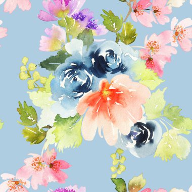 Çiçeklerle suluboya kusursuz desen
