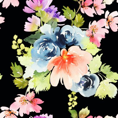 Çiçeklerle suluboya kusursuz desen