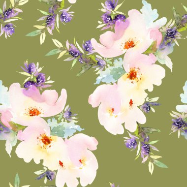 Çiçeklerle suluboya kusursuz desen