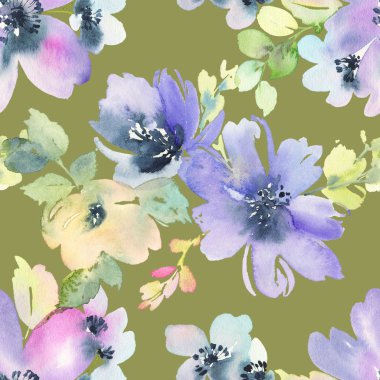 Çiçeklerle suluboya kusursuz desen