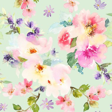 Çiçeklerle suluboya kusursuz desen