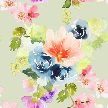 Çiçeklerle suluboya kusursuz desen