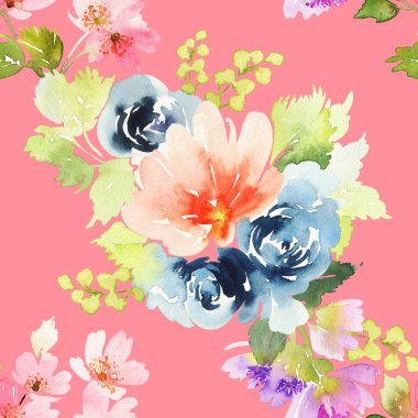 Çiçeklerle suluboya kusursuz desen