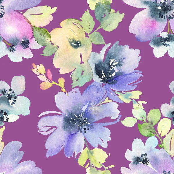 Bezešvé vzor s květy akvarel — Stock fotografie