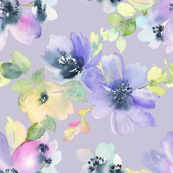Zökkenőmentes minta virágokkal akvarell — Stock Fotó