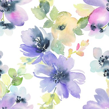 Çiçeklerle suluboya kusursuz desen