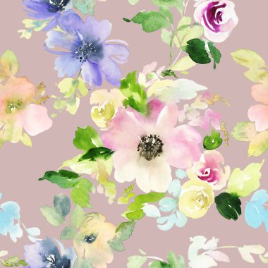 Çiçeklerle suluboya kusursuz desen