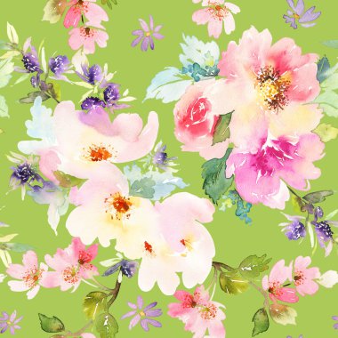 Çiçeklerle suluboya kusursuz desen