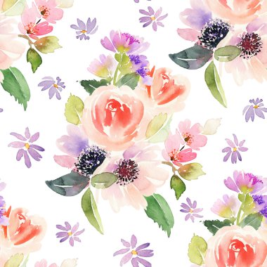 Çiçeklerle suluboya kusursuz desen