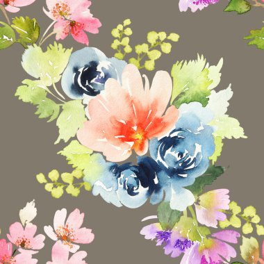 Çiçeklerle suluboya kusursuz desen