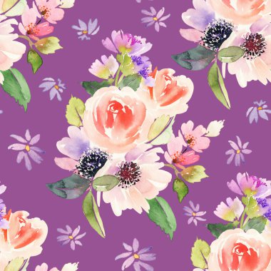 Çiçeklerle suluboya kusursuz desen