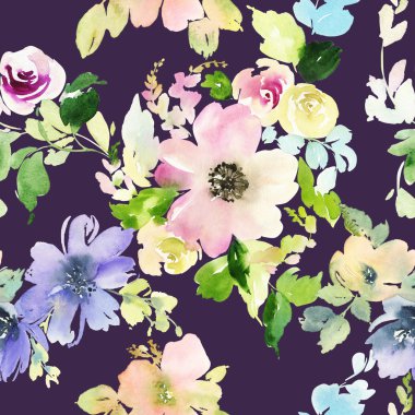 Çiçeklerle suluboya kusursuz desen