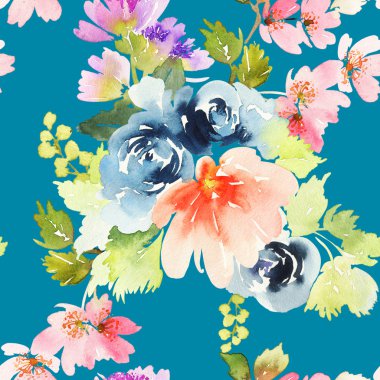 Çiçeklerle suluboya kusursuz desen