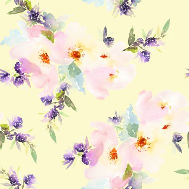 Çiçeklerle suluboya kusursuz desen