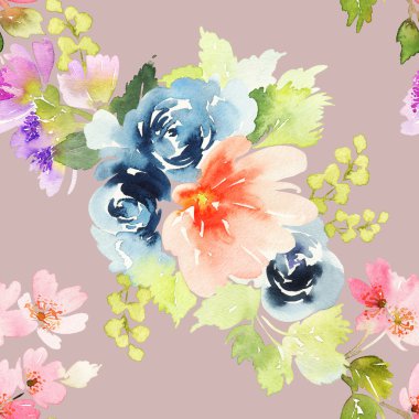 Çiçeklerle suluboya kusursuz desen