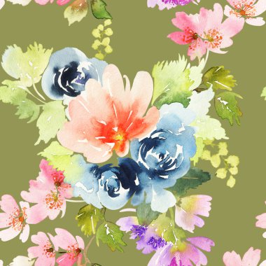 Çiçeklerle suluboya kusursuz desen
