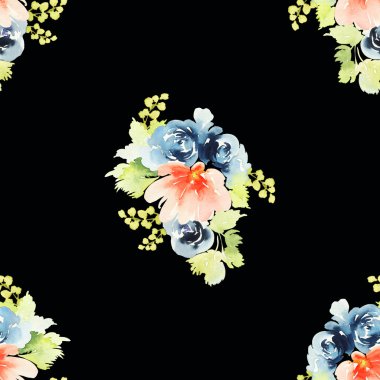 Çiçeklerle suluboya kusursuz desen