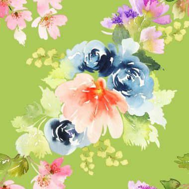 Çiçeklerle suluboya kusursuz desen