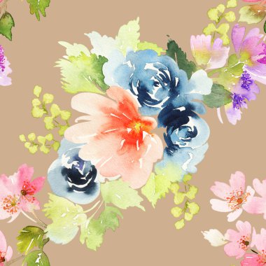 Çiçeklerle suluboya kusursuz desen