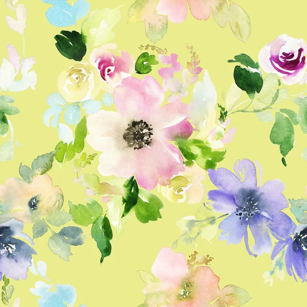 Modello senza soluzione di continuità con i fiori acquerello — Foto Stock