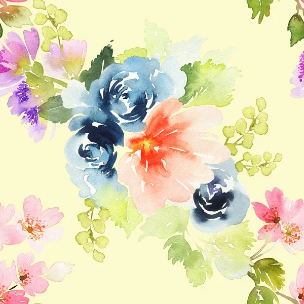Безшовний візерунок з квітами акварель — стокове фото