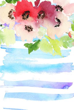 Çiçekler suluboya çizimi