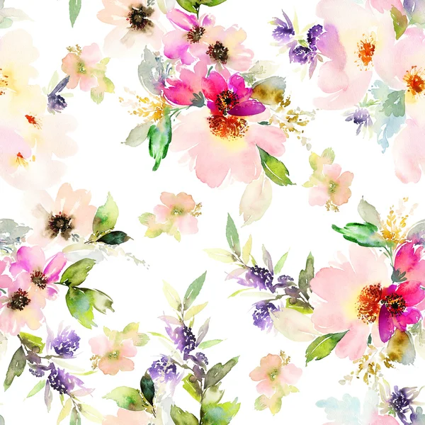 Seamless pattern with flowers watercolor — Stock Photo, Image