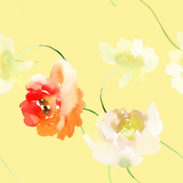 无缝图案,花卉水彩画 — 图库照片