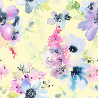 Çiçeklerle suluboya kusursuz desen