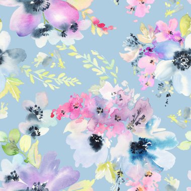 Çiçeklerle suluboya kusursuz desen