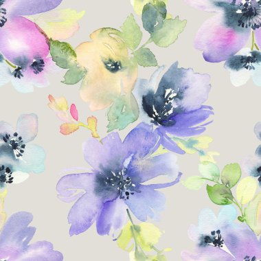 Çiçeklerle suluboya kusursuz desen