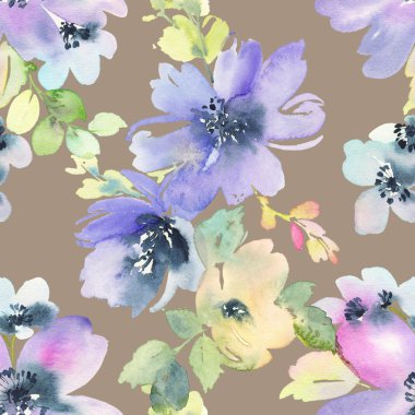 Çiçeklerle suluboya kusursuz desen