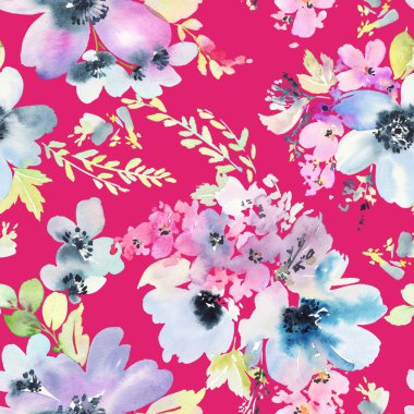 Çiçeklerle suluboya kusursuz desen