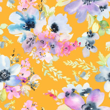 Çiçeklerle suluboya kusursuz desen